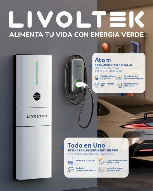 Instalación fotovoltaica híbrida 5Kw conectada a red. Con baterías y cargador para vehículos.