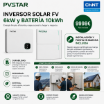 Instalación fotovoltaica híbrida 6Kw conectada a red. 10 KW baterías.